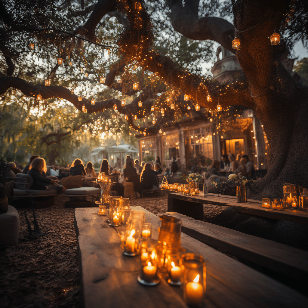 A party taking place under an oak tree